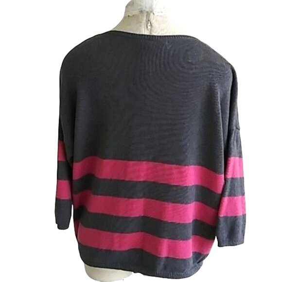Gap Plus Size XL Striped Sweater Gray & Pink Button Details Casual Pullover Knit - Picture 5 of 10